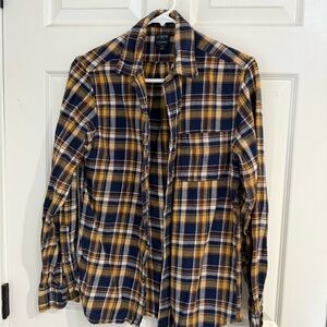 J. Crew Navy and Yellow Plaid Flannel